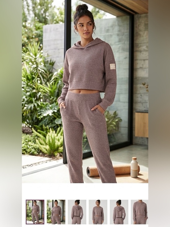 ALO Yoga Sweaters - ALO Yoga Ribbed Hooded Cropped Sweater - Mauve Taupe Women’s Sz S